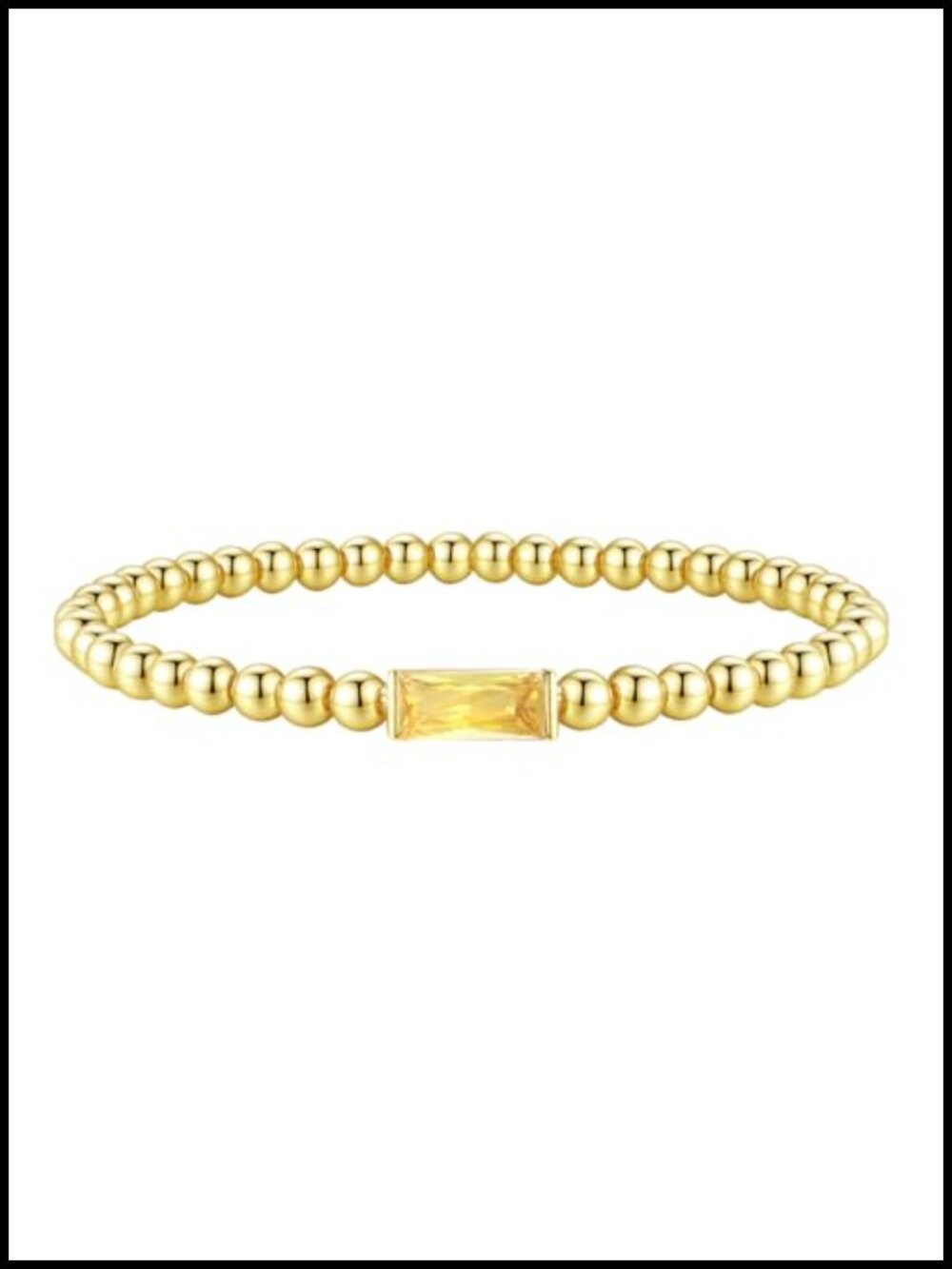 Beaded Birthstone Gold Plated Stretch Bracelet CZ Non Tarnish